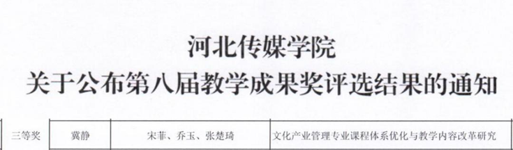 文化产业管理学院教师获评校级教学成果奖三等奖